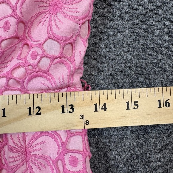 Lilly Pulitzer Sz 4 Pink Embroidered Floral Ribbon Belt Strapless Dress Cotton - Picture 7 of 10